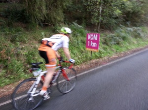 Sarah dancing on the pdeals to the KoM.